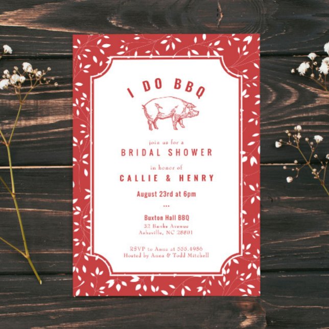 Red Floral Pig I DO BBQ Bridal Show Invitation (Créateur téléchargé)