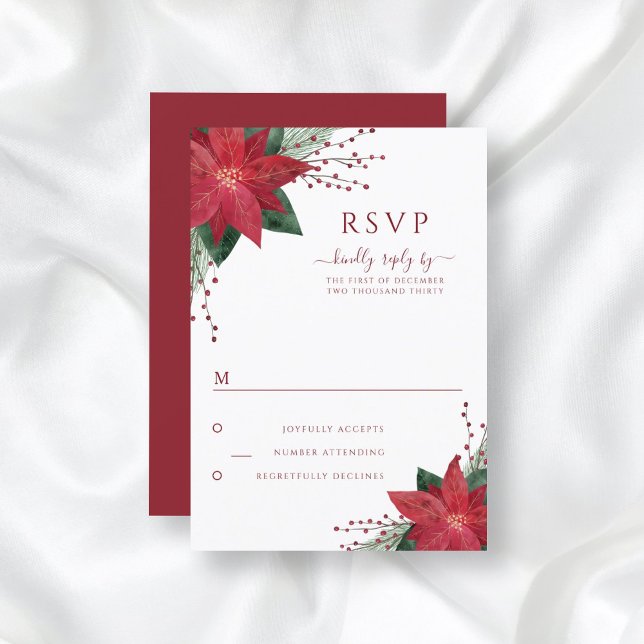 Red Floral Poinsettia Christmas RSVP Card (Von Creator hochgeladen)