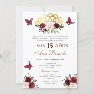 Red Floral Quinceañera Espagne Invitation