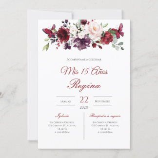 Red Floral Quinceañera Invitation Spanish  Einladung