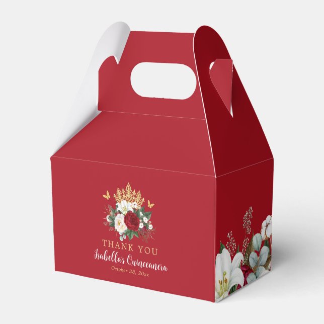 Red Floral Quinceañera Vielen Dank Geschenkschachtel (Vorderseite)