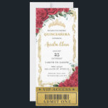 Red Floral Rose Quinceañera Sweet 16 VIP Ticket Einladung<br><div class="desc">Personalisieren Sie diese schicke Quinceañera / Sweet 16 VIP Ticket-Stil Einladung mit Ihrem Party Details einfach und schnell, einfach drücken Sie die Schaltfläche Anpassen, um den Stil und die Platzierung des Textes weiter zu ordnen und zu formatieren. Mit wunderschönen rote Rosen, einer goldenen Prinzessin-Krone und einer Vintagen Goldgrenze. Alle Texte...</div>