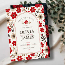 Red Floral Save Elegant Vintage Botanical Romantic