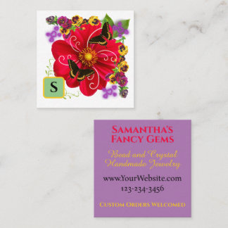 Red Floral Small Business Handmade Art Vendor Quadratische Visitenkarte