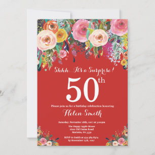 Red Floral Surprise 50e anniversaire Invitation