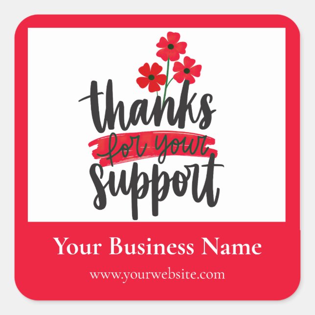 Red Floral Thank you business packaging sticker (Vorderseite)