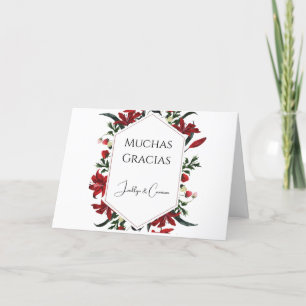 Red Floral Vielen Dank Wedding Card en Español Dankeskarte