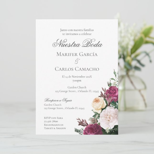 Red Floral Wedding invitation Invitation Spa Einladung (Stehend Vorderseite)