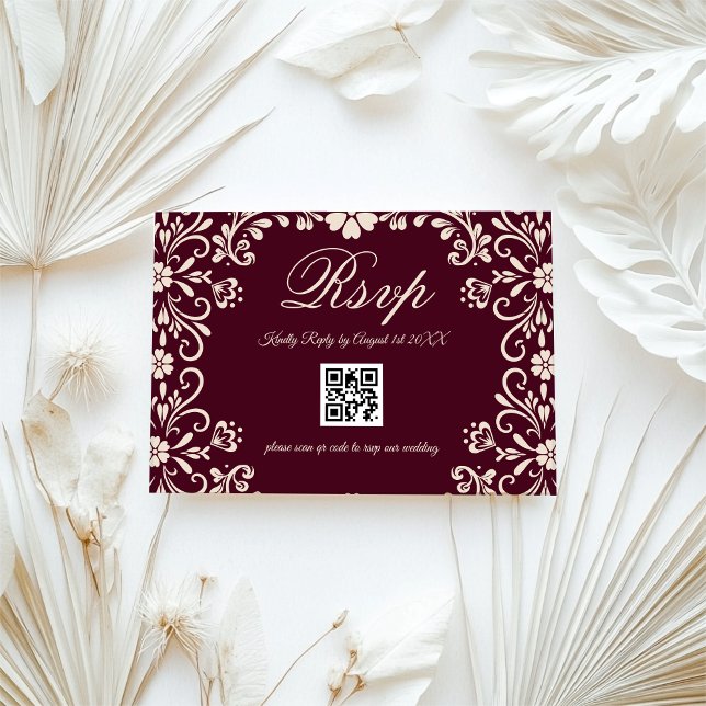 Red Floral Wedding QR RSVP Karte (Von Creator hochgeladen)