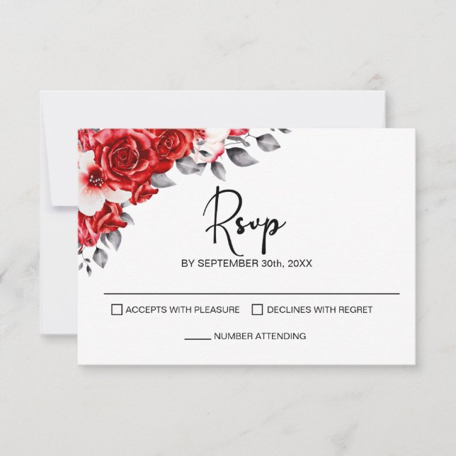 Red Floral Wedding RSVP (Vorderseite)