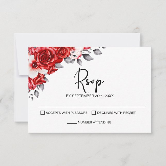 Red Floral Wedding RSVP Karte (Vorderseite)