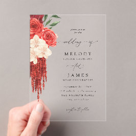 Red Floral Wedding V2 Acryleinladungen