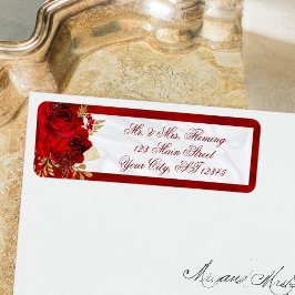 Red Floral White Satin Wedding Rücksendeadresse