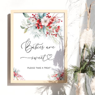 Red Floral Winter Babies sind süß Poster