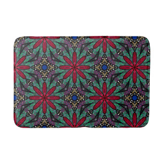 Red Floral With Green and Blue Badematte