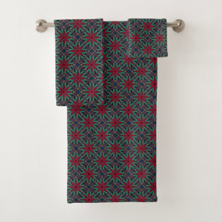 Red Floral With Green and Blue Badhandtuch Set