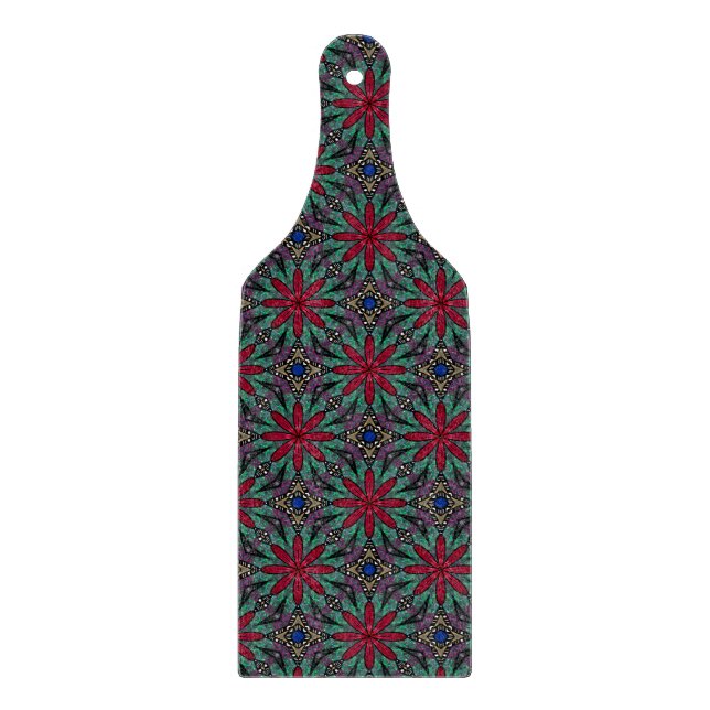 Red Floral With Green and Blue Schneidebrett (Vorderseite)