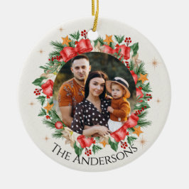 Red Florals Family Foto Frohe Weihnachten Keramik Ornament