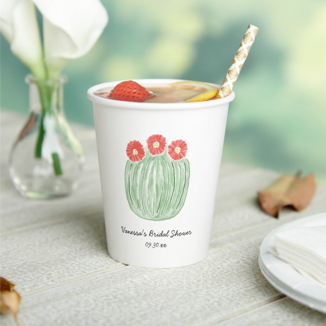 Red Flower Barrel Cactus Bridal Shower Pappbecher (In Situ)