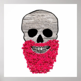 Red Flower Beard Day of the Dead Skull Poster
