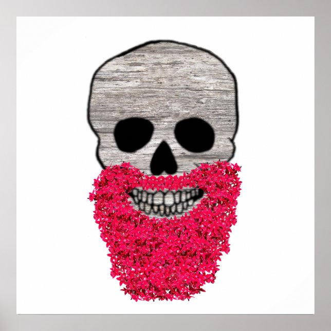 Red Flower Beard Day of the Dead Skull Poster (Vorne)