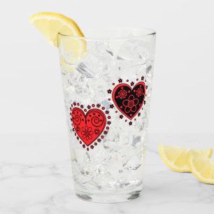 Red Flower Hearts Glas