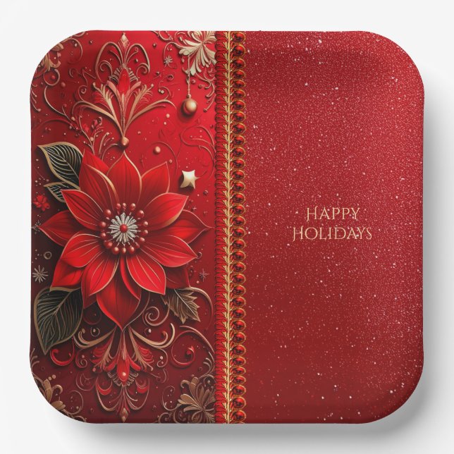Red Flower Holiday Paper Plate Pappteller (Vorderseite)