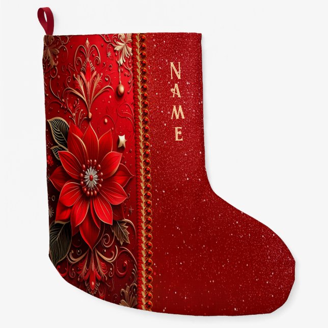 Red Flower Holiday Stocking Großer Weihnachtsstrumpf (Vorderseite)