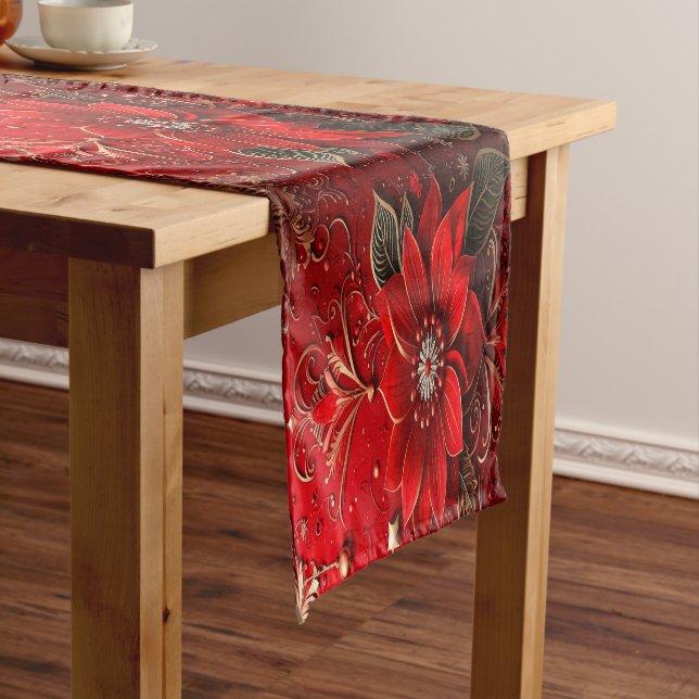 Red Flower Holiday Table Runner Mittelgroßer Tischläufer (Beispiel)
