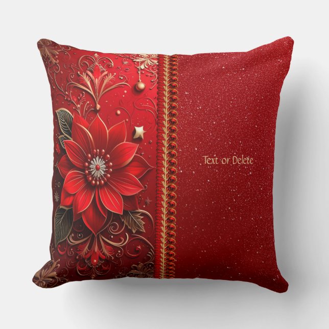 Red Flower Holiday Throw Pillow Kissen (Vorderseite)