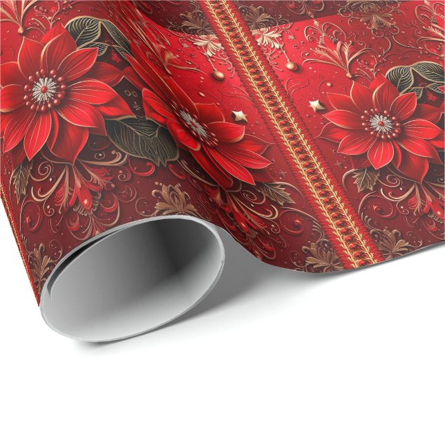 Red Flower Holiday Wrapping Paper Geschenkpapier (Rolleneckpunkt)