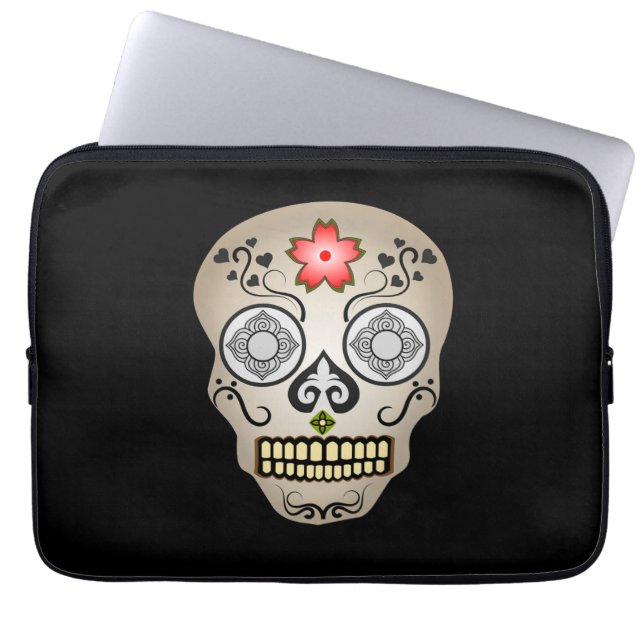 Red Flower Sugar Skull Laptopschutzhülle (Vorderseite)