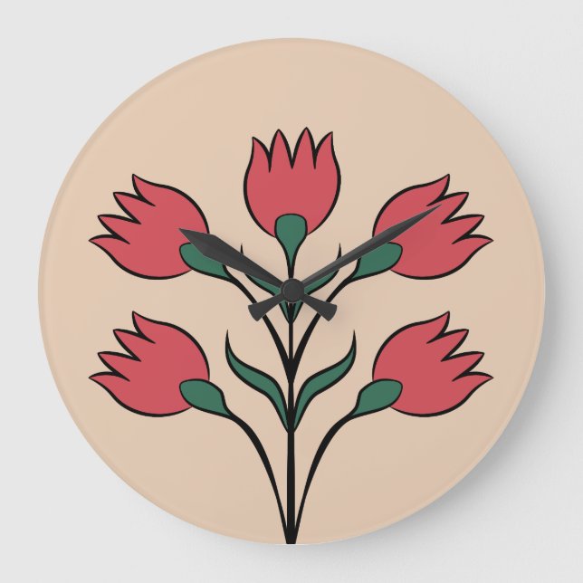 Red Flowers Große Wanduhr (Vorderseite)