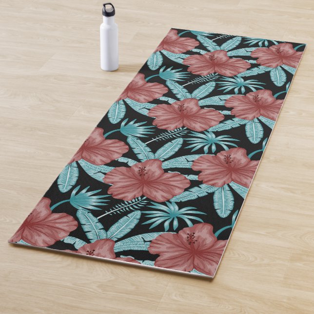 Red flowers tropical seamless pattern &blue leaves yogamatte (Beispiel)