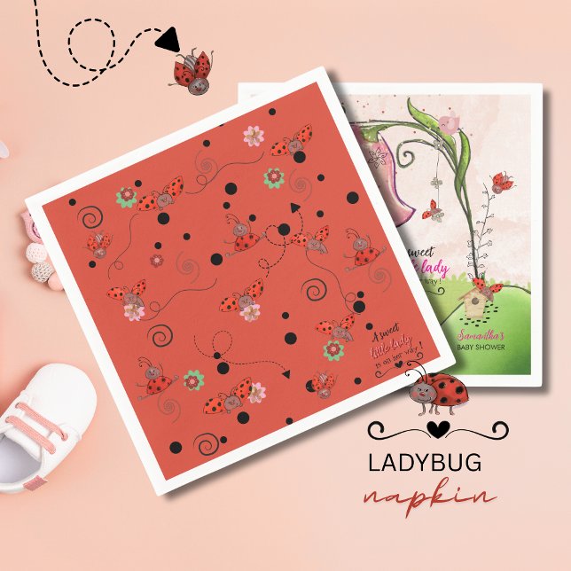 Red Flying Ladybug Pattern Baby Shower Napkins Serviette (Red Flying Ladybug Pattern Baby Shower Napkins)