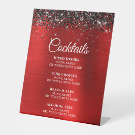 Red Foil Cocktails Bar Menu für Schwarze Glitzer Sockelschild
