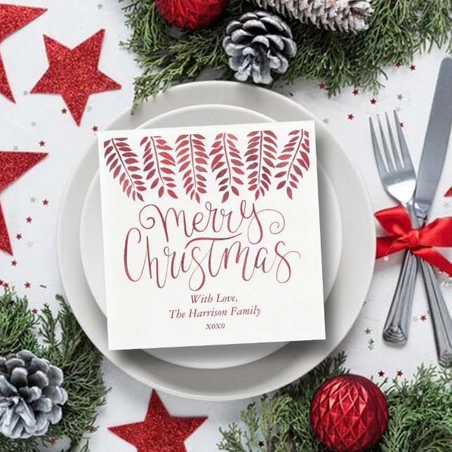Red Foil Effect Typografie Frohe Weihnachten Serviette (Von Creator hochgeladen)