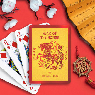 Red Foil Horse 2026 Chinese Lunar New Year Yellow Spielkarten
