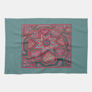 Red Folk Art Hearts Serviette de cuisine