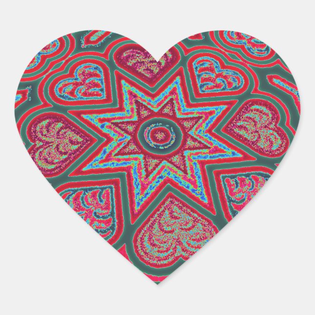 Red Folk Art Hearts Stickers (Vorderseite)