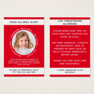 Red Food Allergie Alert Photo Chef Card