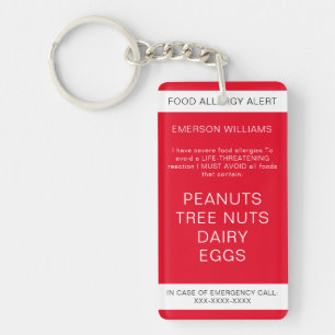 Red Food Allergy Alerte Médicale Contact d'urgence