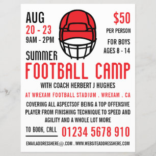 Red Football Helmet, Football Camp Advertising Flyer
