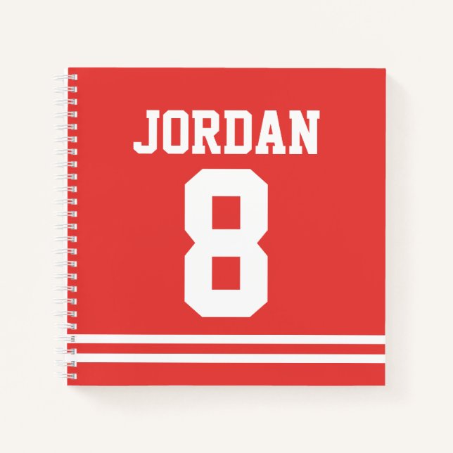 Red Football Jersey mit Individuelle Name und Anza Notizbuch (Vorderseite)