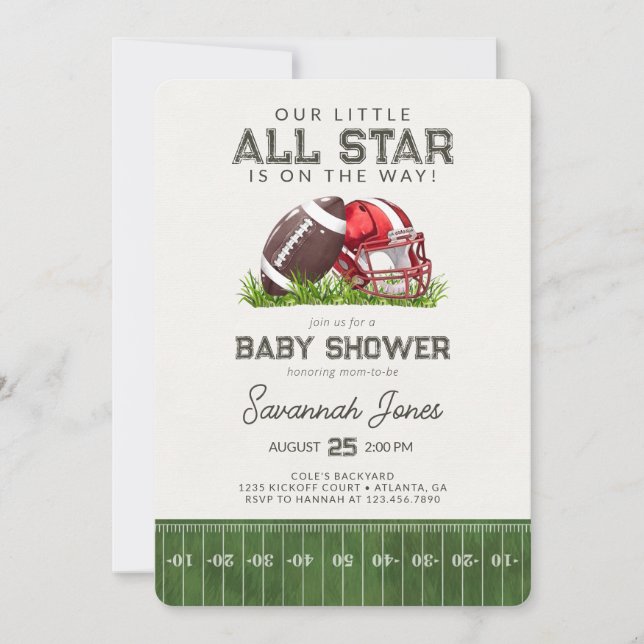 Red Football Little All Star Baller Baby Dusche Einladung (Vorderseite)