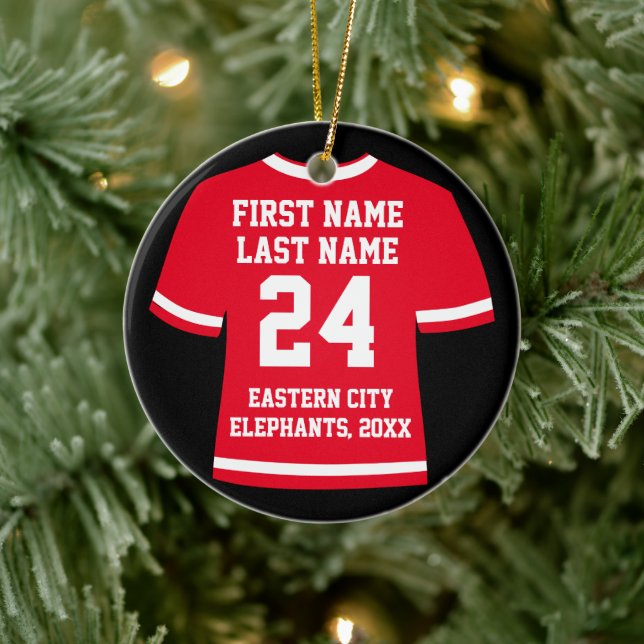 Red Football Soccer Hockey Sports Jersey Keramik Ornament (Baum)
