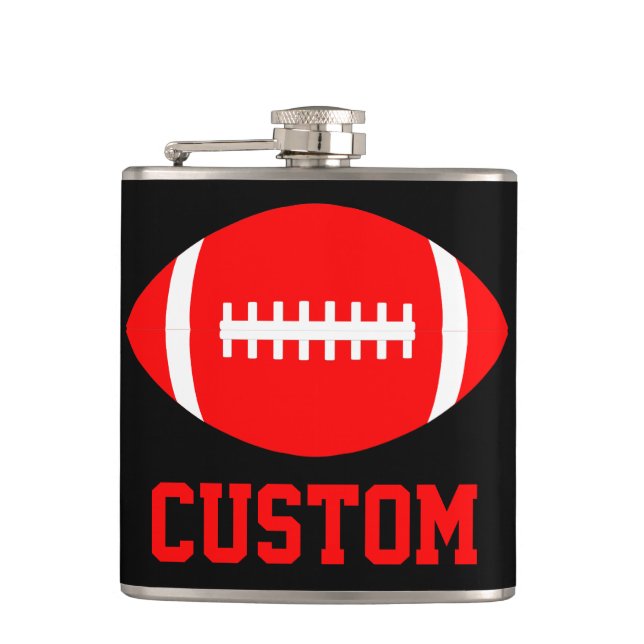 Red Football Team Custom Fächer Farbe und Teamname Flachmann (Vorderseite)