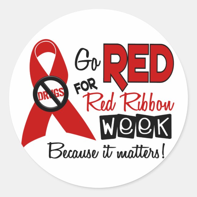 Red for Red Ribbon Week Runder Aufkleber (Vorderseite)
