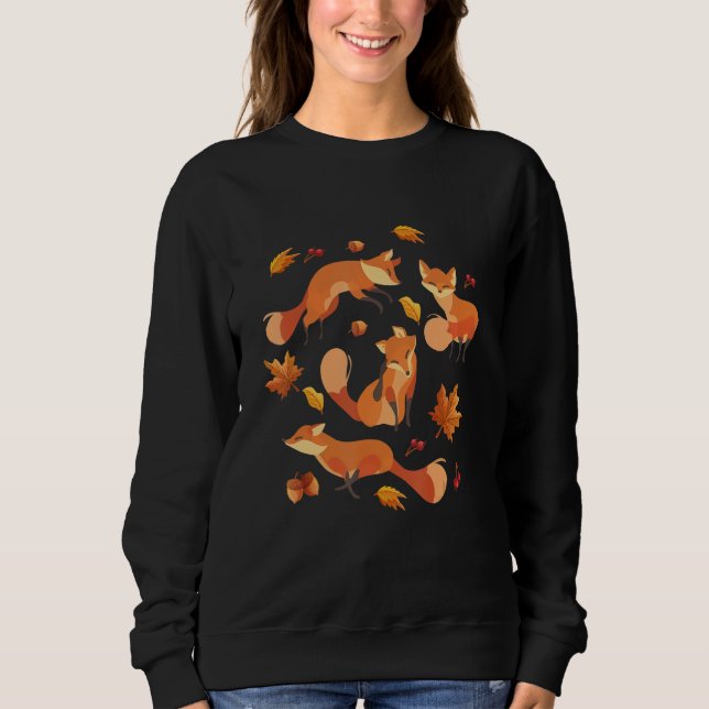 Red Forest Fox Baby Animal Autumn Fall Leaves Sweatshirt (Vorderseite)