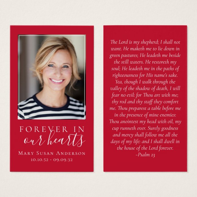 Red Forever in Our Hearts Memorial Card (Devant & derrière)